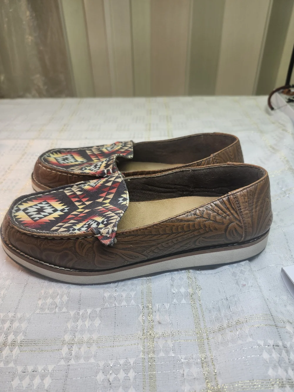 Myra Bag Brown Multicolor Aztec Slip-On Women Shoes